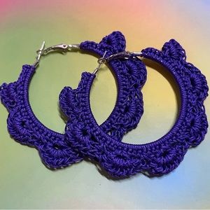 CROCHET SHELL LACE HOOP EARRINGS- ROYAL PURPLE